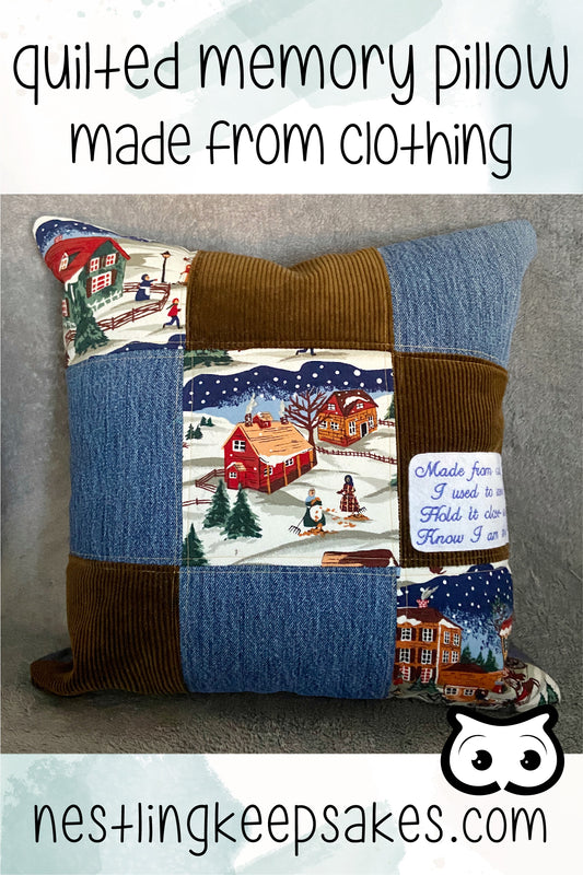 patchwork memory pillow made from clothes