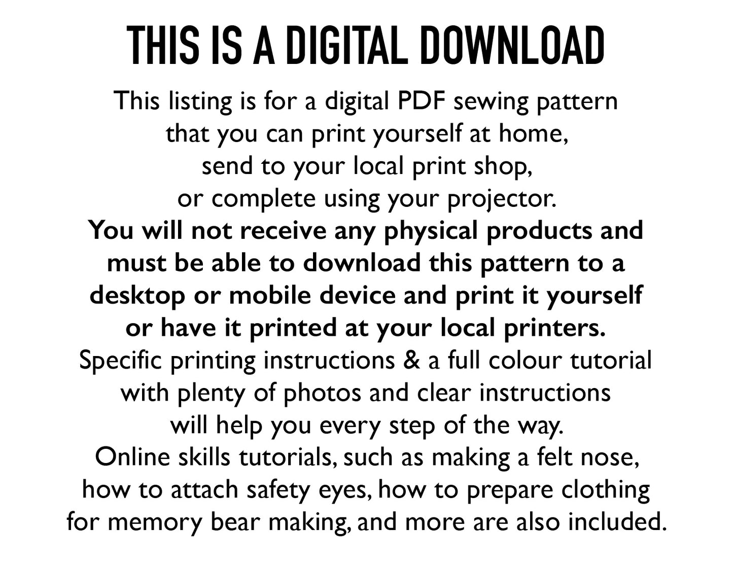 DIGITAL Memory Bear Teddy Sewing Pattern LARGE 11” - INSTANT DOWNLOAD