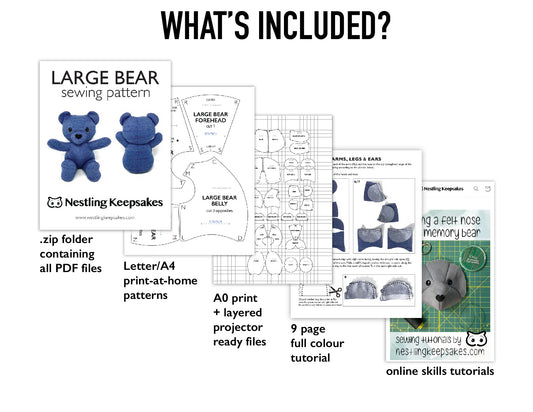 DIGITAL Memory Bear Teddy Sewing Pattern LARGE 11” - INSTANT DOWNLOAD