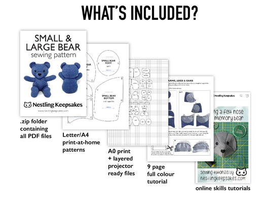 DIGITAL Memory Bear Teddy Sewing Patterns 8.5” and 11” - INSTANT DOWNLOAD