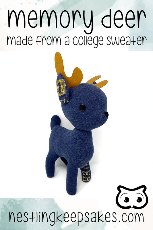 memory deer made from college sweatshirt