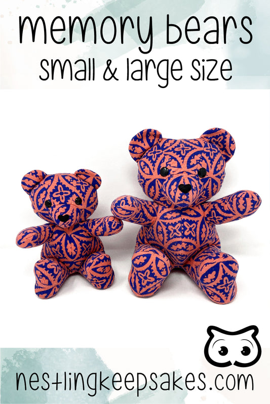 small and large memory bears by nestling keepsakes