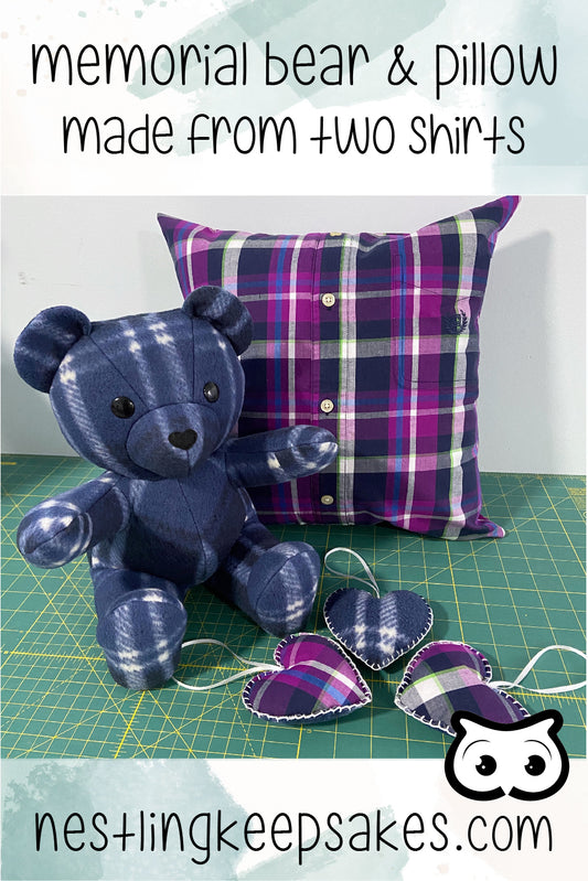 memory bear pillow and ornaments