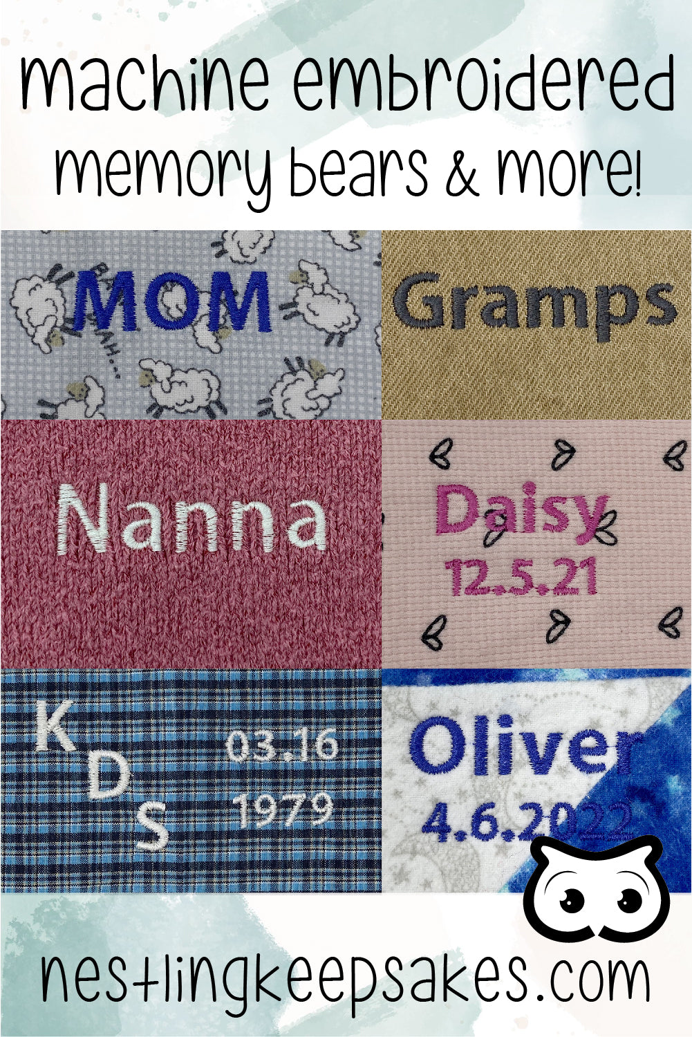 Machine Embroidery on our Memory Bears Nestling Keepsakes
