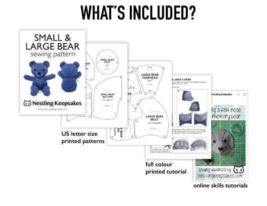 PRINTED Memory Bear Sewing Patterns - 8.5" and 11"